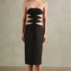 Vintage Orchid Solid Strapless Cut-Out Midi Dress