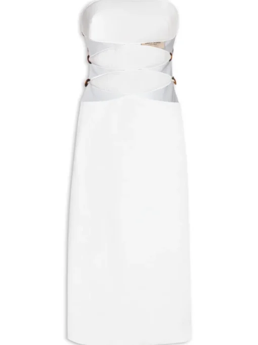 Vintage Orchid Solid Strapless Cut-Out Midi Dress
