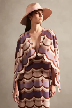 Vintage Waves V-Neck Long Dress