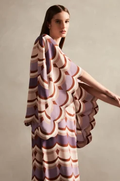 Vintage Waves V-Neck Long Dress