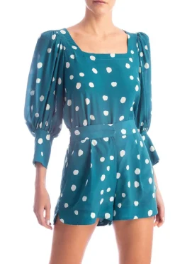 Aloe Pois Puff-Sleeves Blouse