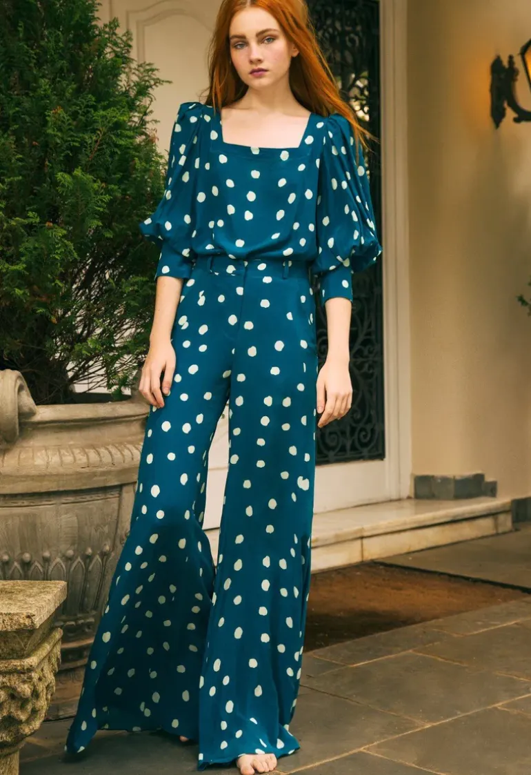 Aloe Pois Puff-Sleeves Blouse