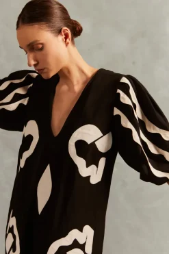 Appliqué V-Neck Long Dress