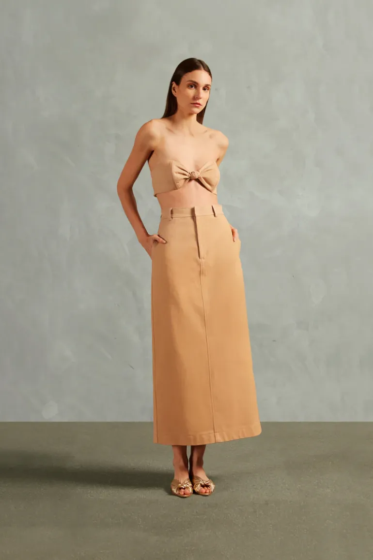 Bicolor Solid Midi Skirt