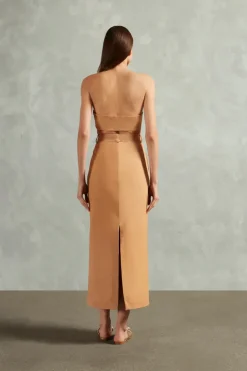 Bicolor Solid Midi Skirt