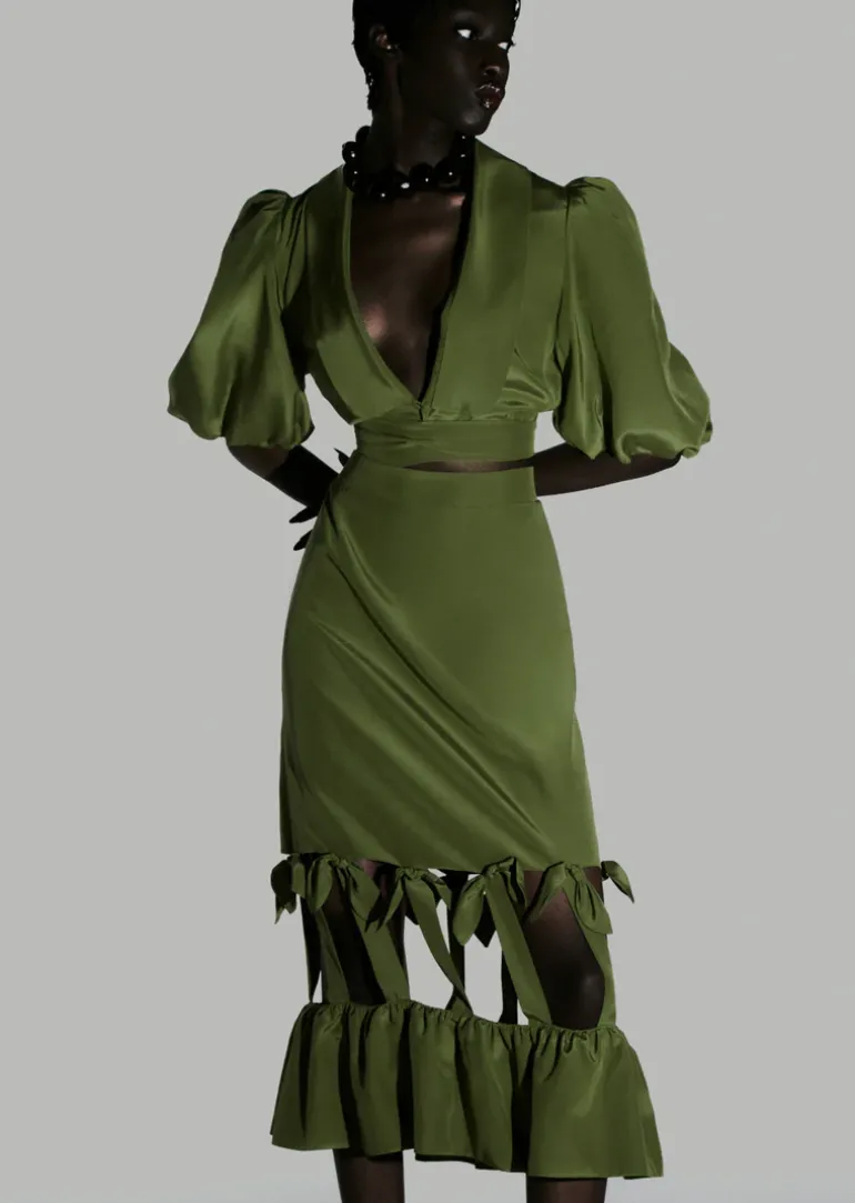 Cherry Bomb Solid Cut-Out Midi Skirt