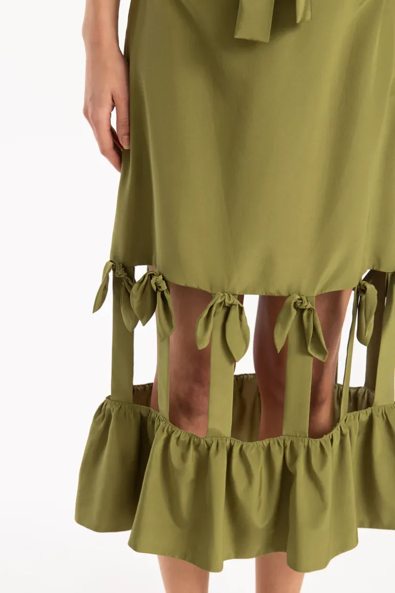 Cherry Bomb Solid Cut-Out Midi Skirt