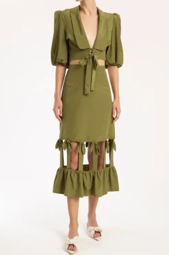 Cherry Bomb Solid Cut-Out Midi Skirt