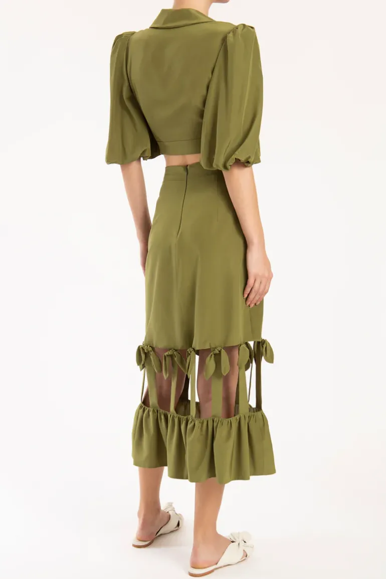 Cherry Bomb Solid Cut-Out Midi Skirt