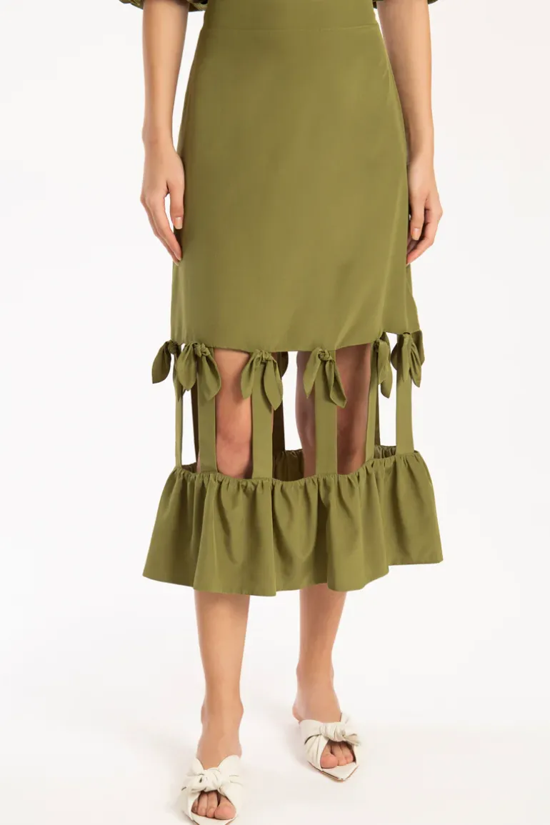 Cherry Bomb Solid Cut-Out Midi Skirt