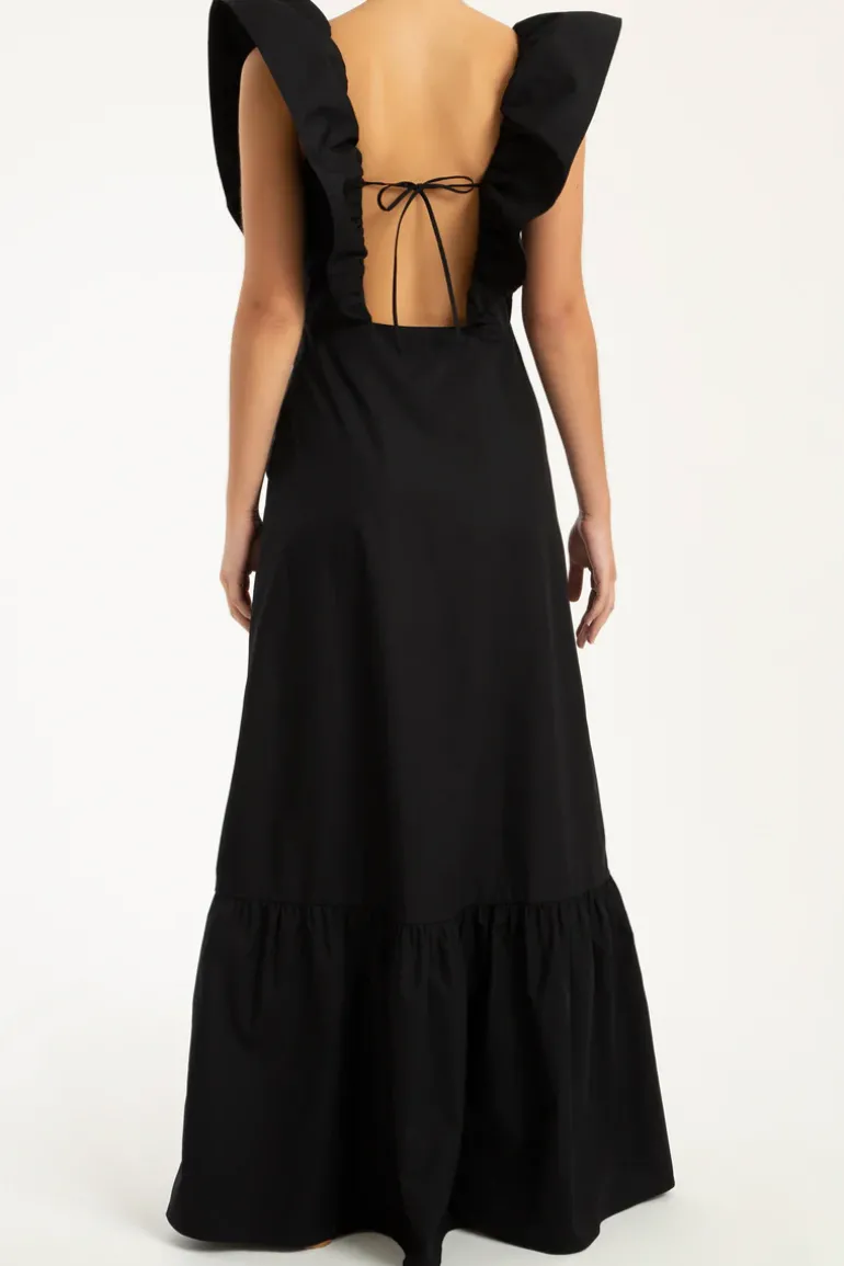 Cherry Bomb Solid Ruffled Long Dress