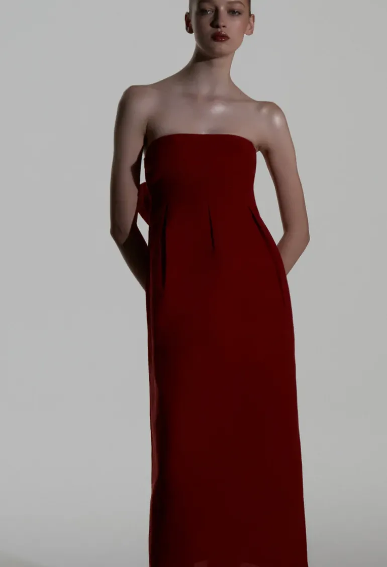 Cherry Bomb Solid Strapless Long Dress