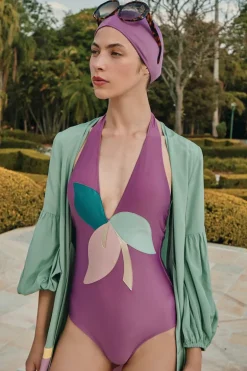 Colorful Flowers Halterneck Swimsuit