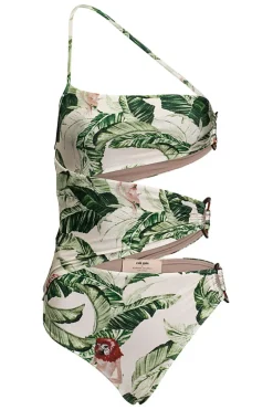 Cult Gaia Tropical One-Shoulder Swimsuit With Hoops