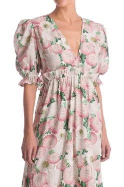 Dahlia Midi Dress With Puff Sleeves
