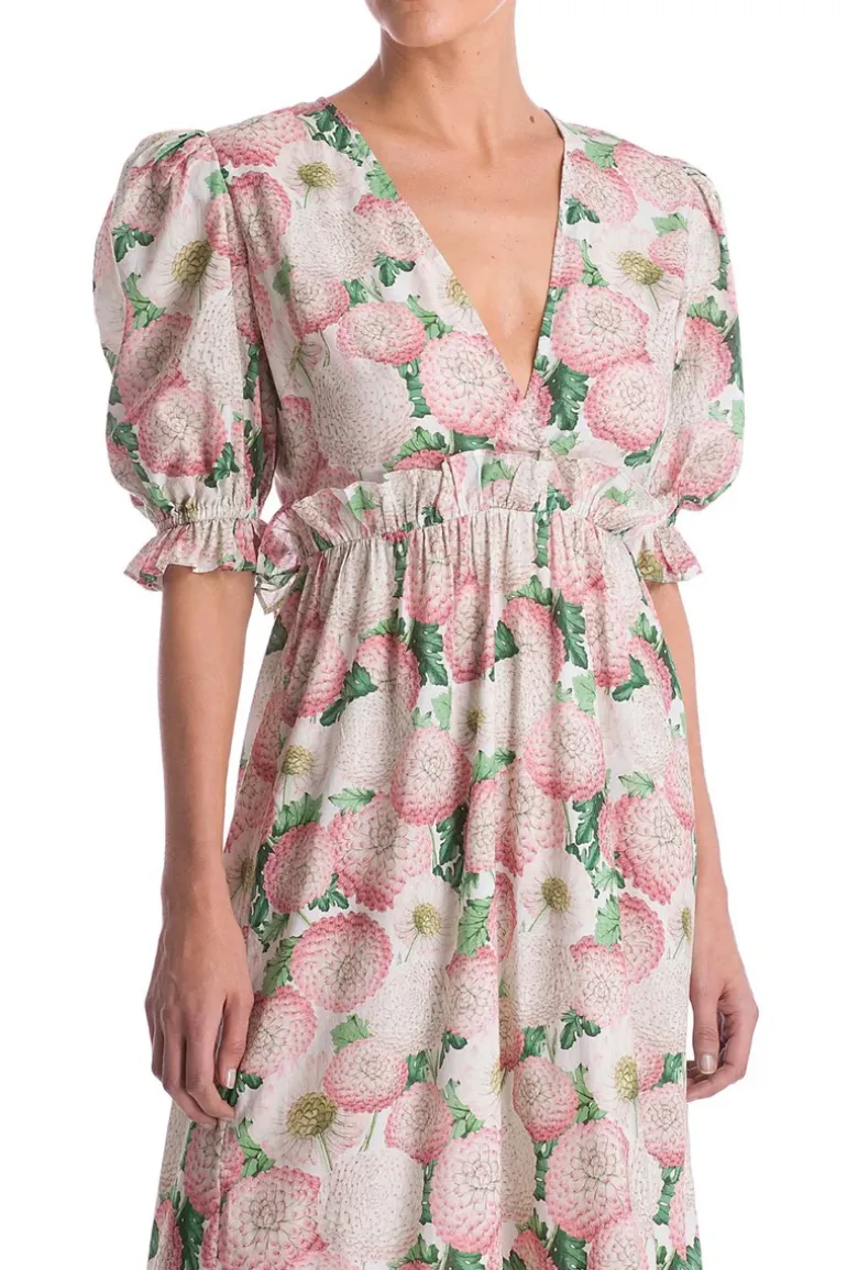 Dahlia Midi Dress With Puff Sleeves