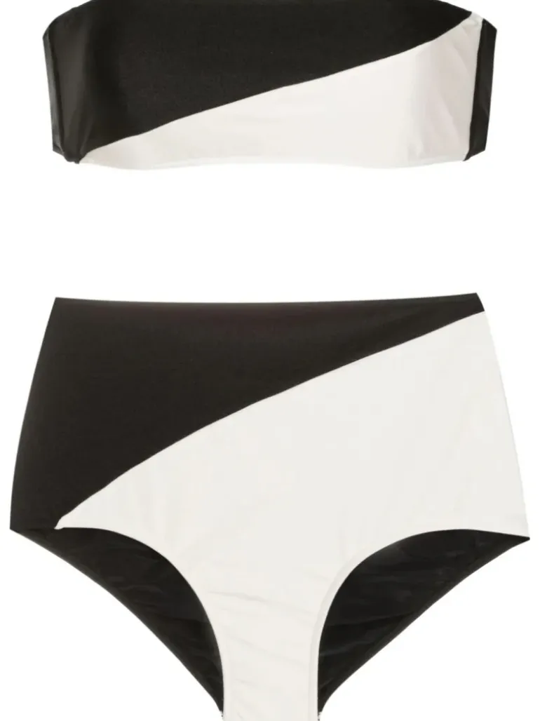 Deco Bicolor High-Waisted Bandeau Bikini
