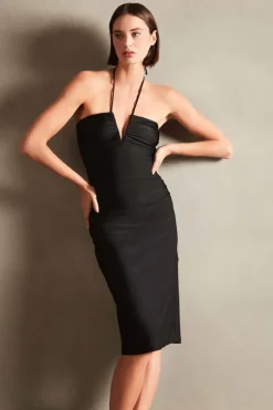 Deco Solid Frilled Midi Dress