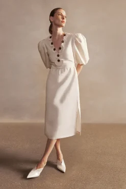 Demi Pois Puff-Sleeved Midi Dress