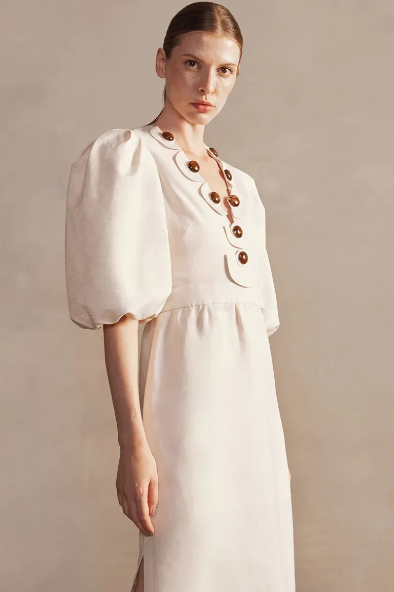 Demi Pois Puff-Sleeved Midi Dress