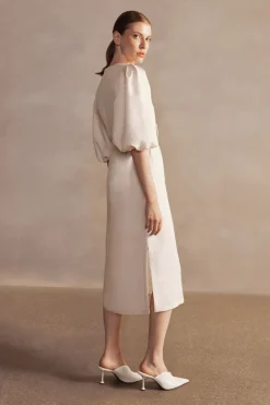 Demi Pois Puff-Sleeved Midi Dress