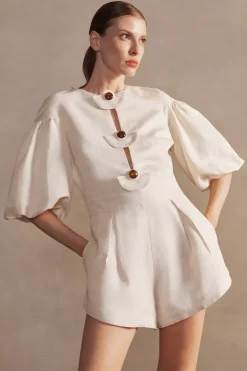 Demi Pois Puff-Sleeved Playsuit