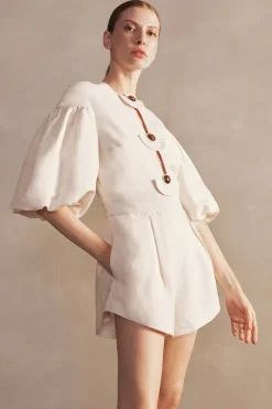 Demi Pois Puff-Sleeved Playsuit