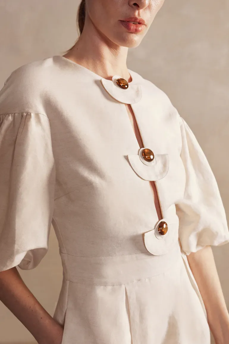 Demi Pois Puff-Sleeved Playsuit