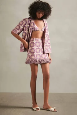 Exotic Coral Short Fringe Skirt