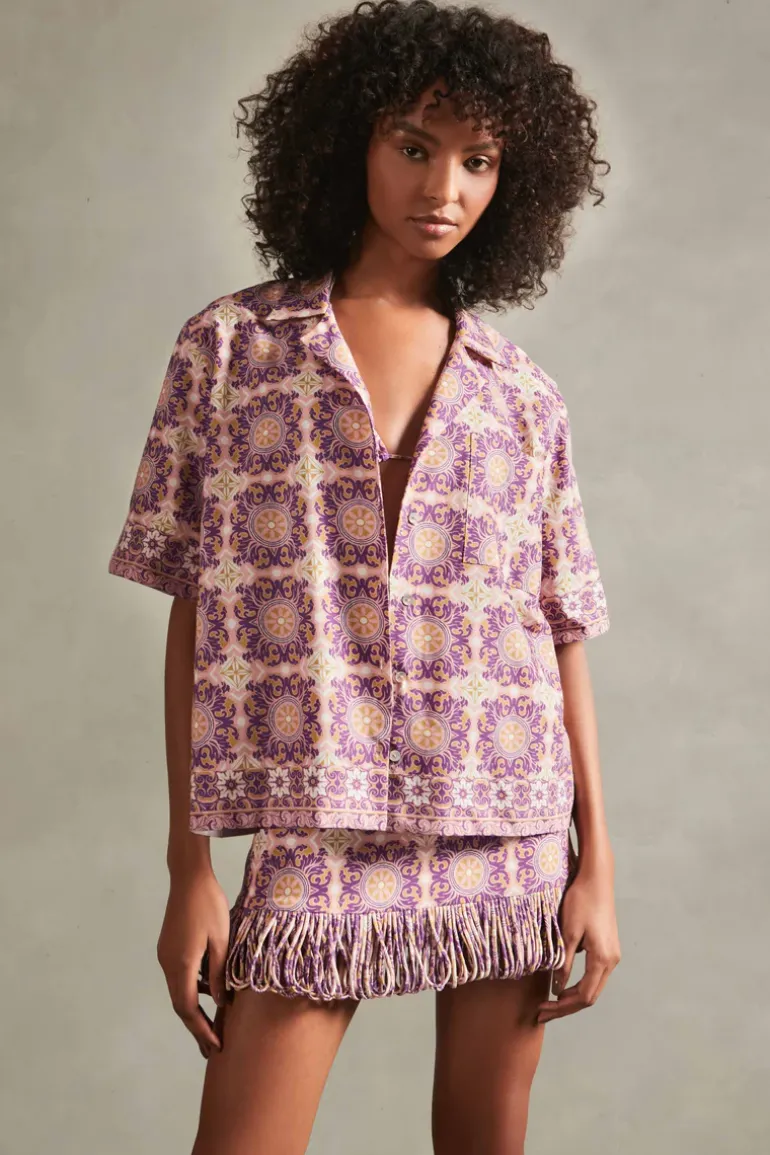 Exotic Coral Short Fringe Skirt