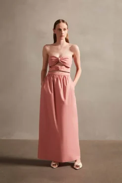 Exotic Coral Solid Cut-Out Long Dress