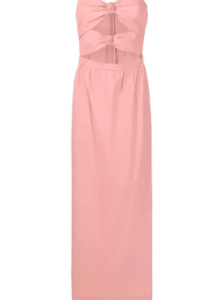 Exotic Coral Solid Cut-Out Long Dress