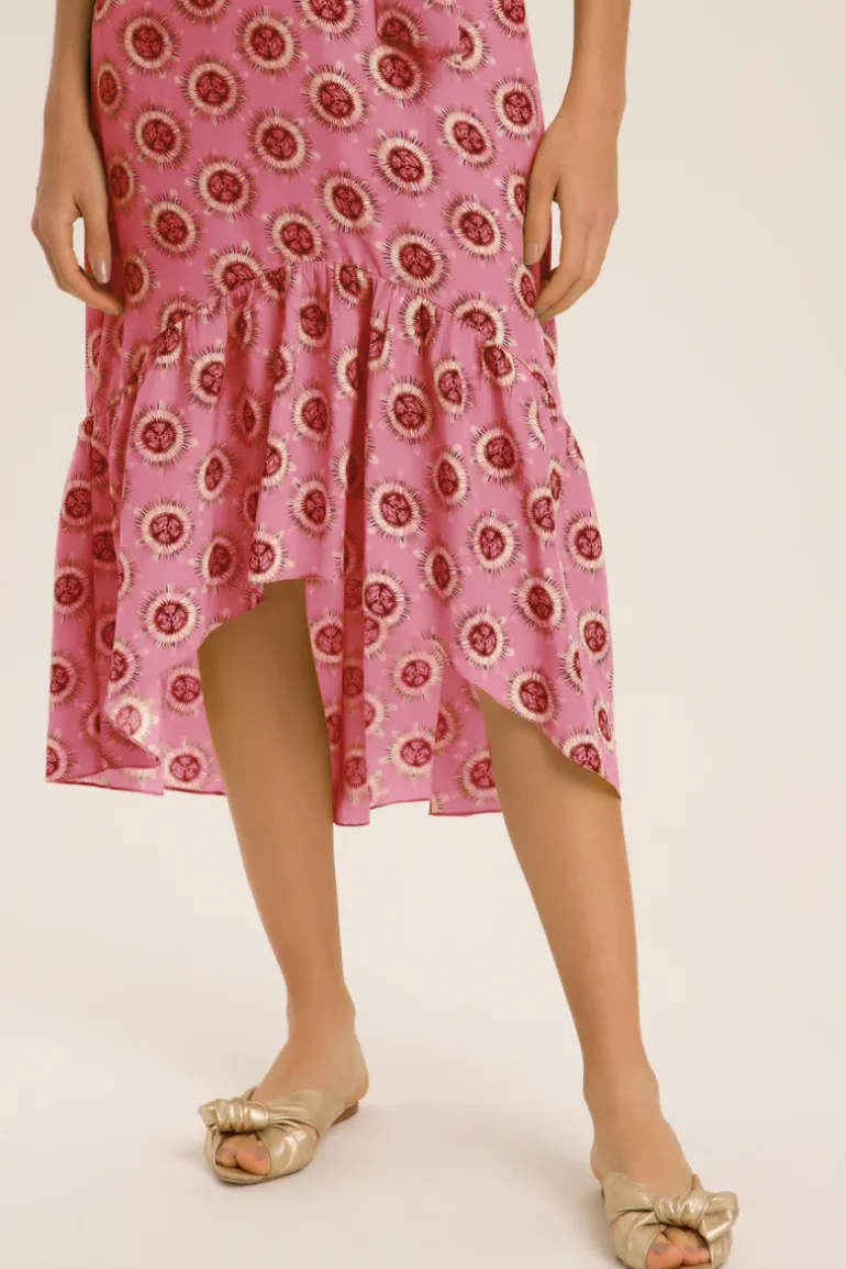 Exotic Passion Puff-Sleeved Silk Midi Dress With Belt