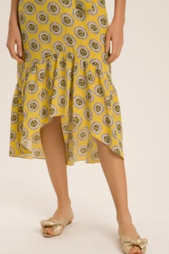 Exotic Passion Puff-Sleeved Silk Midi Dress With Belt