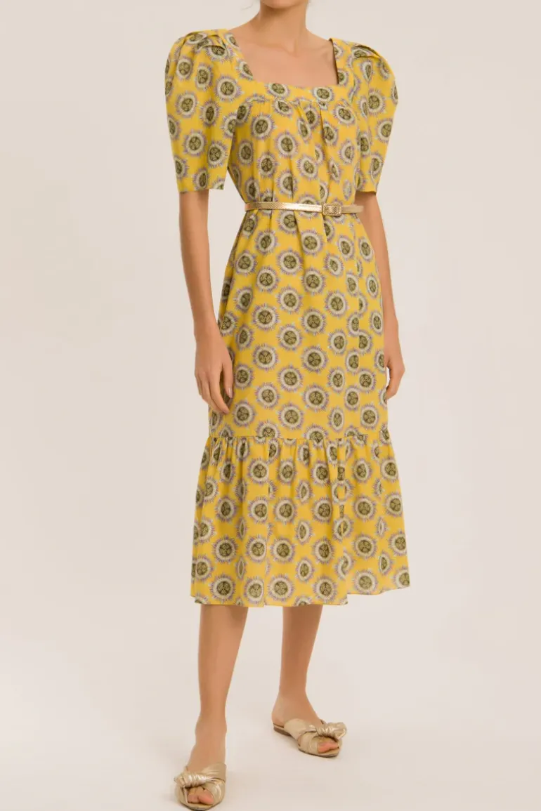 Exotic Passion Puff-Sleeved Silk Midi Dress