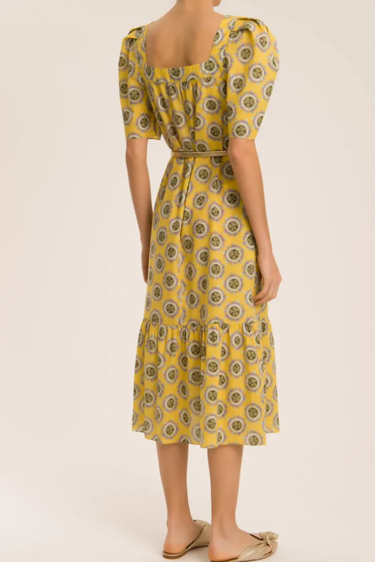 Exotic Passion Puff-Sleeved Silk Midi Dress