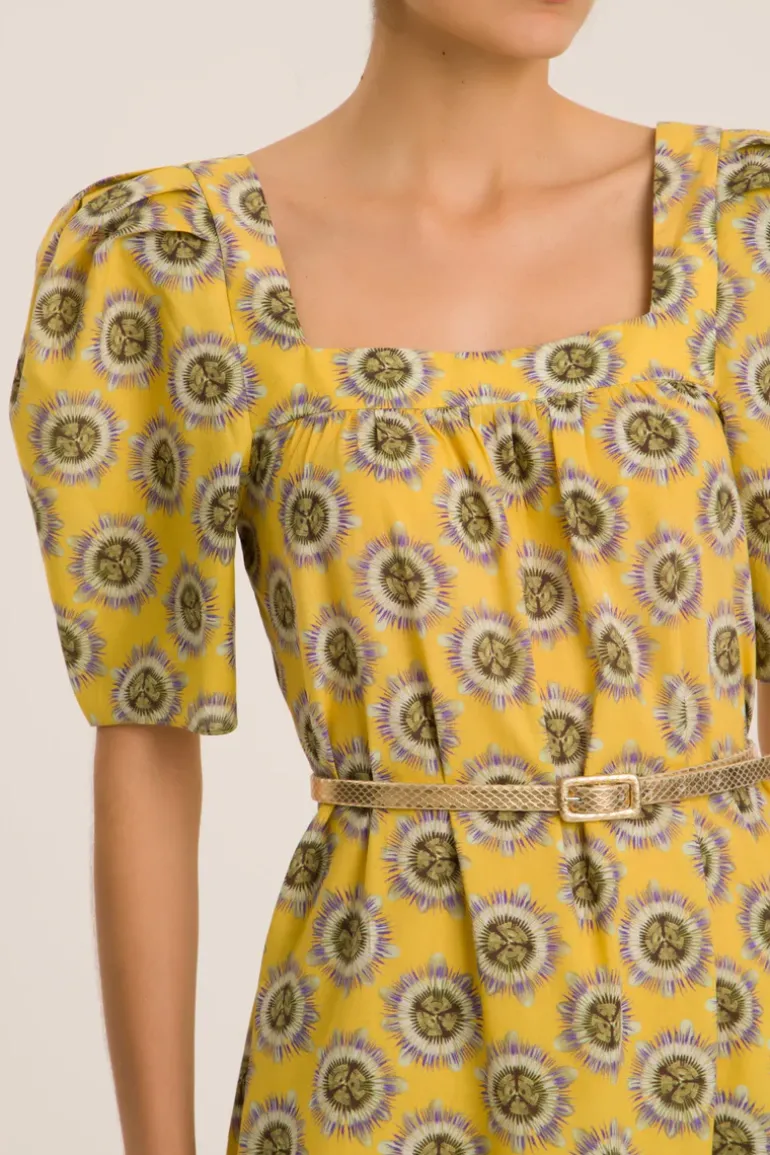 Exotic Passion Puff-Sleeved Silk Midi Dress