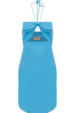 Fantasy Solid Asymmetric Short Dress with Bow