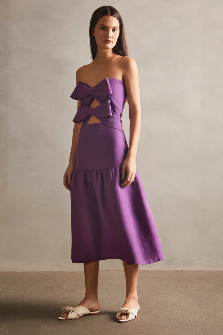 Fantasy Solid Cut-Out Strapless Dress with Bows