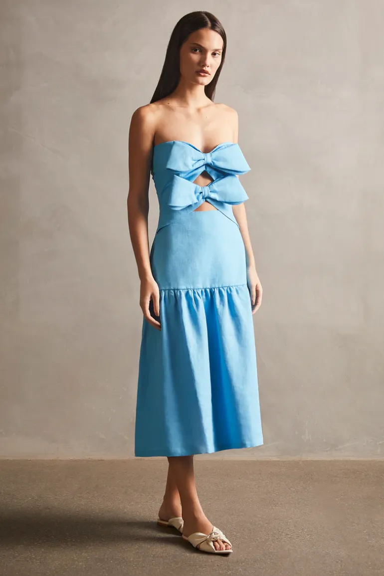 Fantasy Solid Cut-Out Strapless Dress with Bows