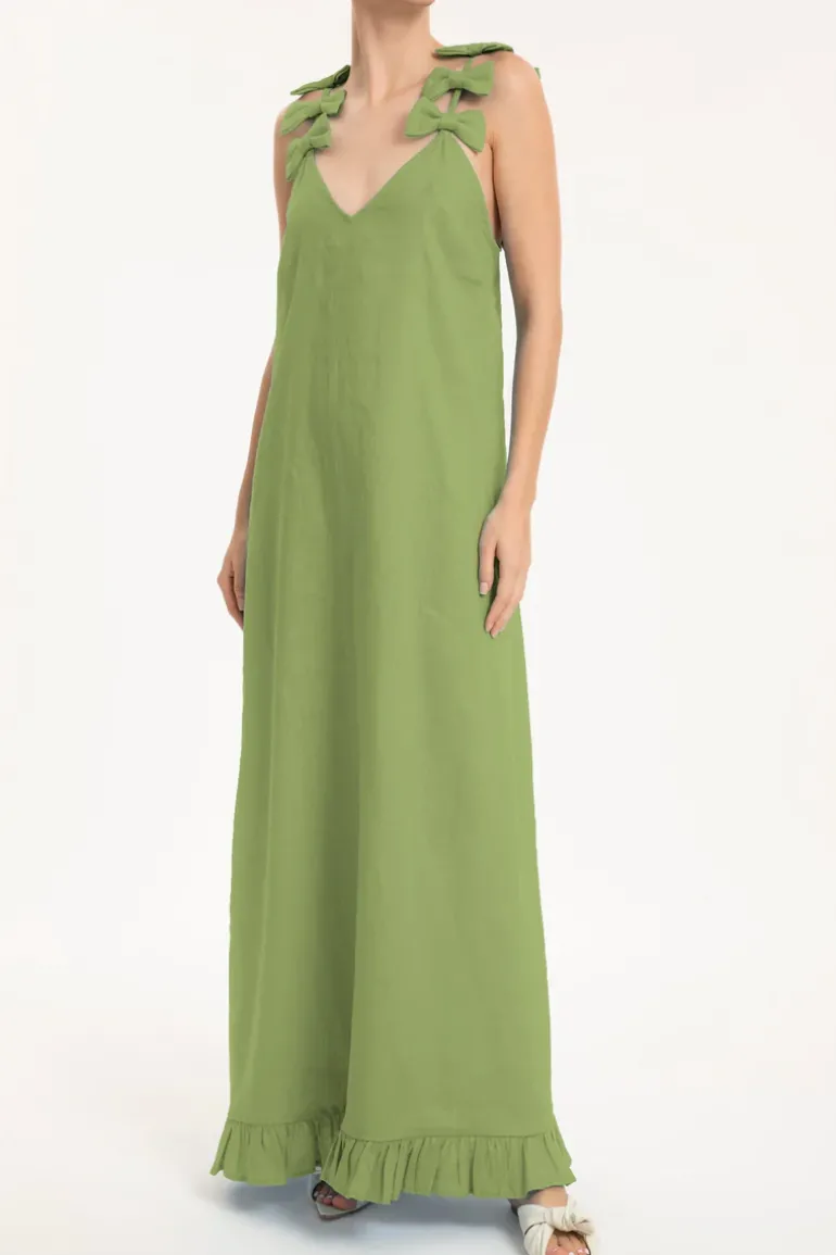 Fantasy Solid Long Dress with Bows