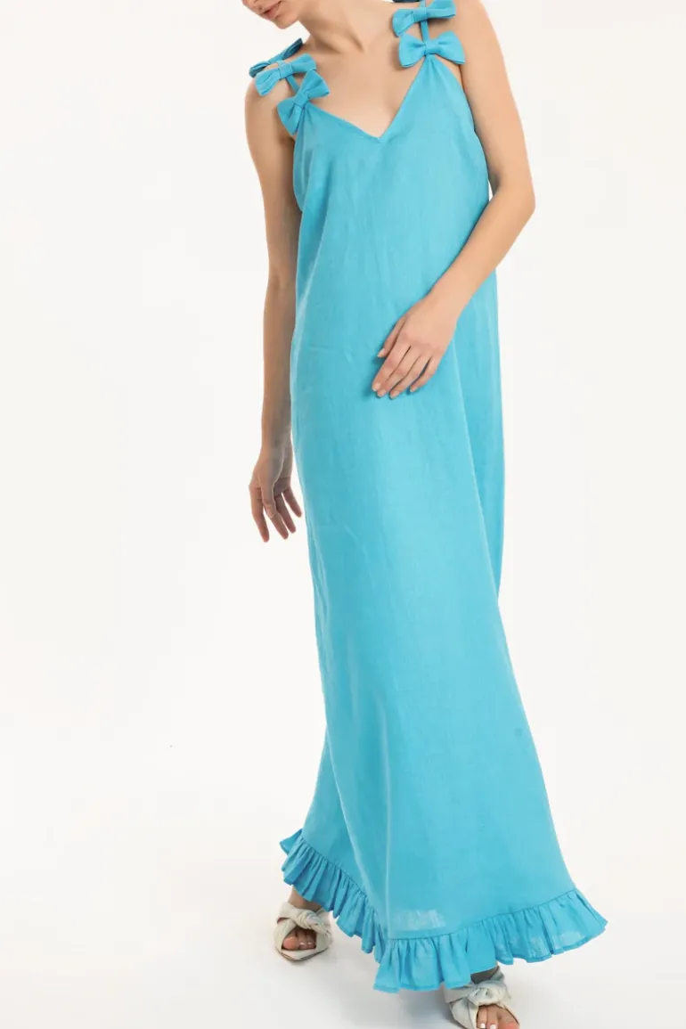 Fantasy Solid Long Dress with Bows