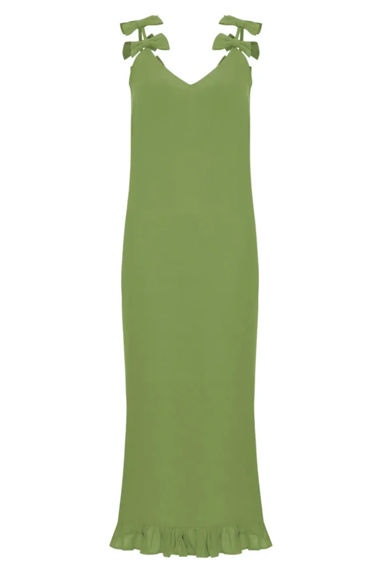 Fantasy Solid Long Dress with Bows