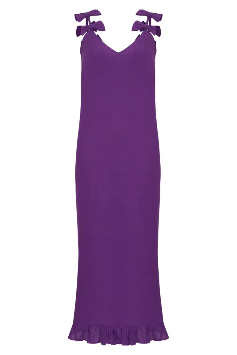 Fantasy Solid Long Dress with Bows