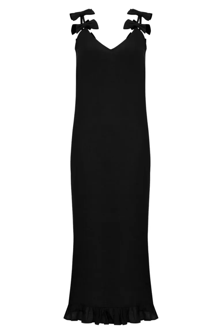 Fantasy Solid Long Dress with Bows