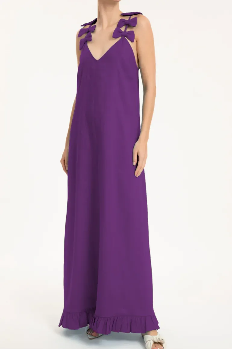 Fantasy Solid Long Dress with Bows