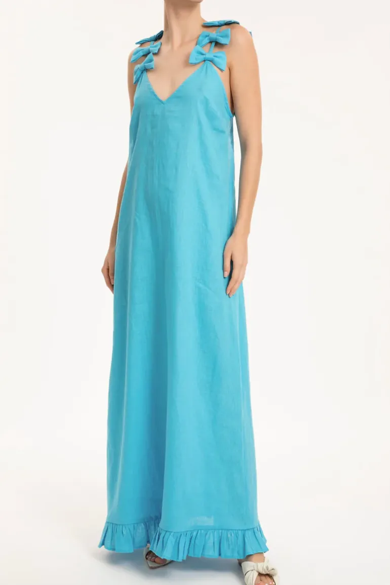 Fantasy Solid Long Dress with Bows