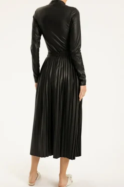 Faux Leather Pleated Midi Skirt
