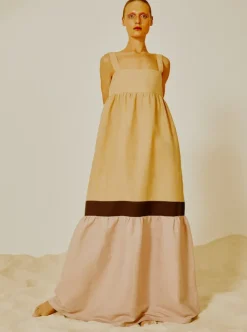 Fig Tricolor Long Dress with Straps