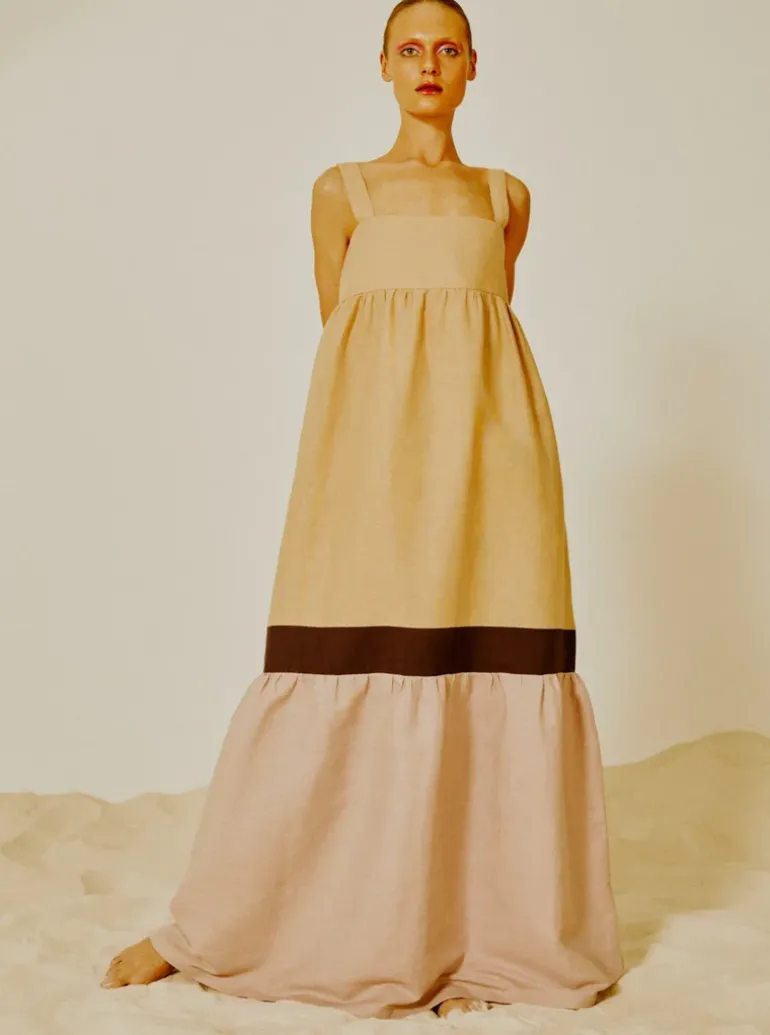 Fig Tricolor Long Dress with Straps